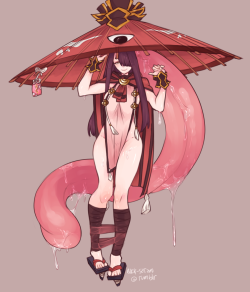 buck-satan:  IT WAS SUPPOSED TO BE A DOODLE, WHY DO I GET CARRIED AWAY LIKE THIS? sigh,  KARAKASA OBAKE!!    remember!! umbrellas can be used for the rain, the snow, to  block the sun etc.  