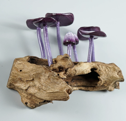 Purple Hanging Mushroom Art by WoodGlassDecor