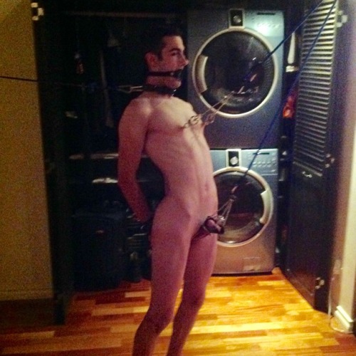 thelockedcanadian: Got to see my master for the first time in a month - he unlocked me, strung me up