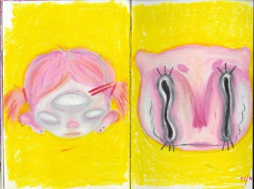 milkymothteeth: scribbled myself and F.R.A.N.K. drowning in yellow paint 