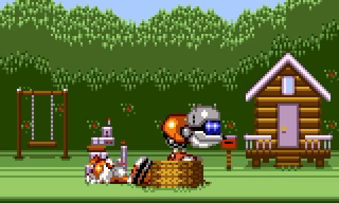 Having a quick nap, from the ending of ‘Tails Adventure’ on the Sega Game Gear.  