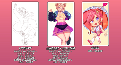 emimelon:  COMMISSIONS ARE OPEN  hi all!! i decided to update my commission sheet with new