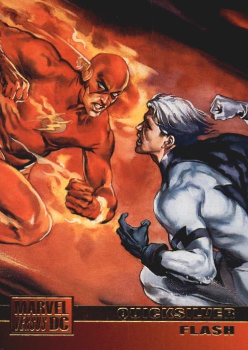 comicbooktradingcards:Marvel vs DC - Series 1 (1995)#28 Quicksilver vs Flash