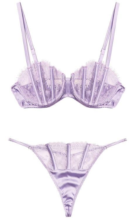 martysimone: Fleur du Mal | Frankie • lace + silk boned balconette bra + thong in Lilac Mist