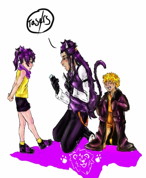jen-iii:  Take your child to work day feat. Taser & coat stealing Bumblebabies going with their big Faunus mama to learn how to subdue intruders with a two-point choke-hold 