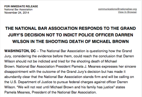 alunaes:  maccahawk:  The National Bar Association calls out the injustice of the Mike Brown Shooting Death decision.   !!!!!!!!!!!! 