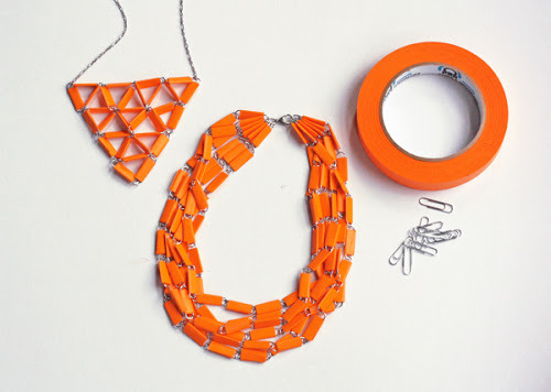 This is awesome! Really, is there another word for a chic DIY statement necklace made out of paper clips and tape? Just think about how fun this would be to hack with different colors and textures of tape, too. I definitely know how I’ll be spending...