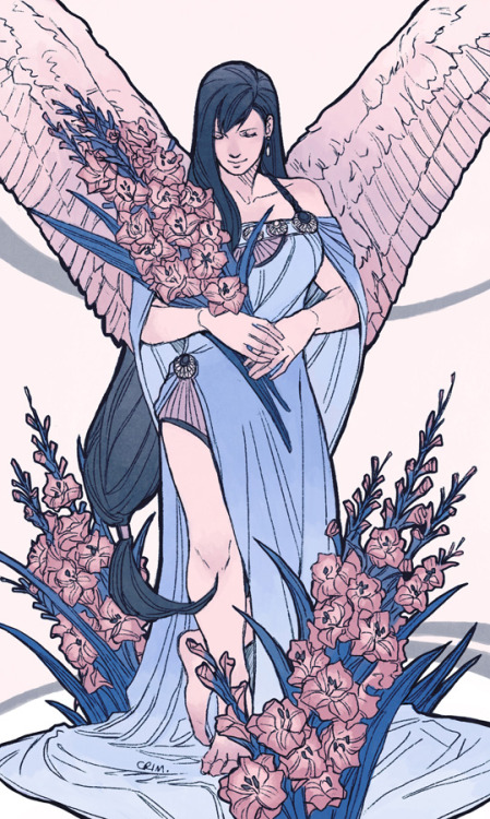 crimson-sun:Next big project is a calendar for 2020, starring FF characters from VI to XV, flowers, and wings. First up,