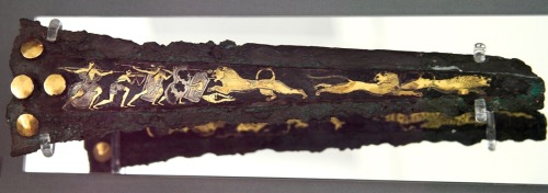 Ancient Worlds - BBC Two Episode 2 “The Age of Iron”“Lion Hunt dagger”. Bronze dagger inlaid with si