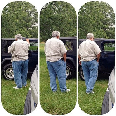 Dad outside petting his mid-life crisis Jeep Wrangler. So sad he’s already losing his old mind. #dad #mid-lifecrisis #jeep