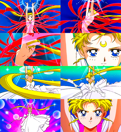 eternal-sailormoon:Picspams -> Usagi’s transformation into Princess Serenity in Sailor Moon R: Th