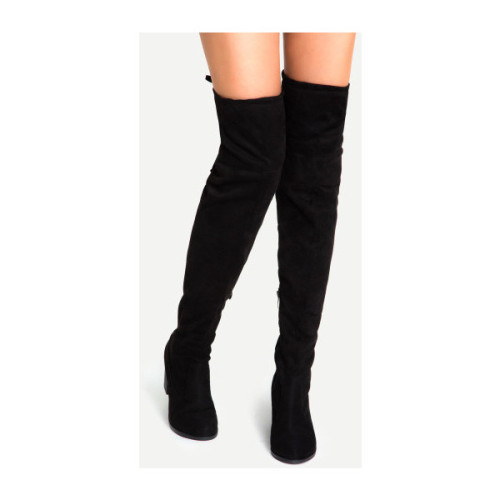 SheIn(sheinside) Black Suede Lace Up Over The Knee Boots ❤ liked on Polyvore (see more black over th