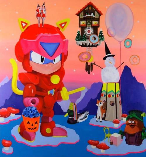 Cats, indians, and cotton candy in the paintings of Super Future Kid