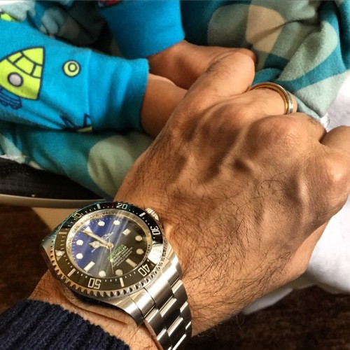 rolex deepsea blue on wrist