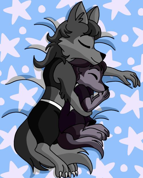 sleeping hellhound girlfriendsThey’re Helluva Boss OC’s of mine named Nerium and Thorn; Thorn is the