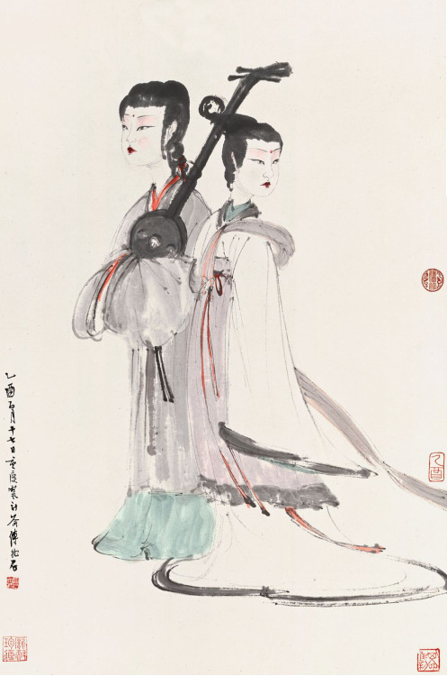 Court ladies by Fu Baoshi, 1945