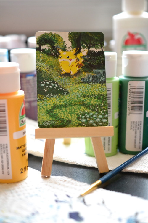 awesomepaintedcards: Pikachu Alter And what it looked like before - this card is so tedious with all of the dots! 