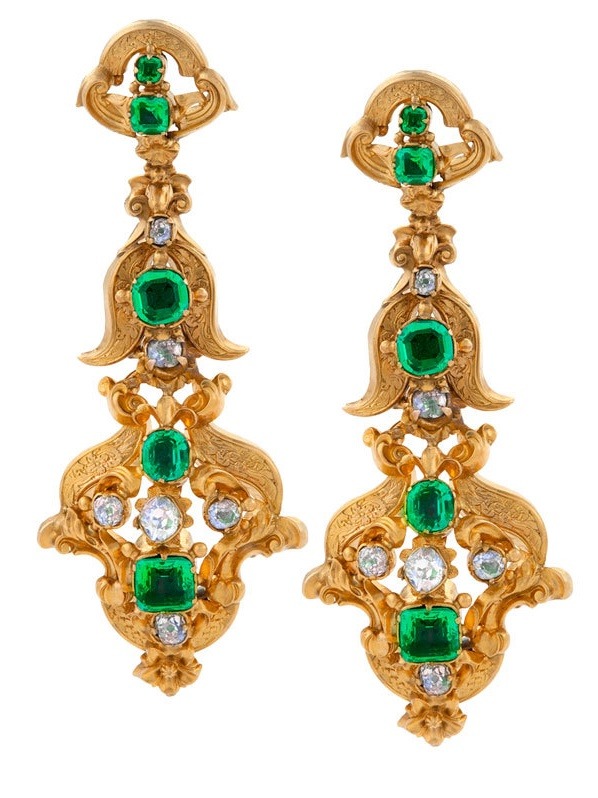 Diamonds in the Library — 1840’s gold, emerald, and diamond earrings ...