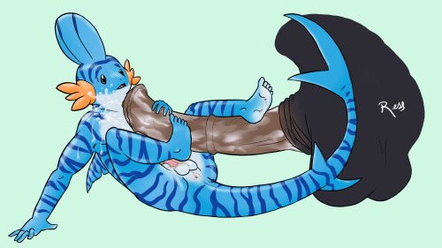 YCH result featuring Mudkipz9&rsquo;s character, a shark/mudkip hybrid. 