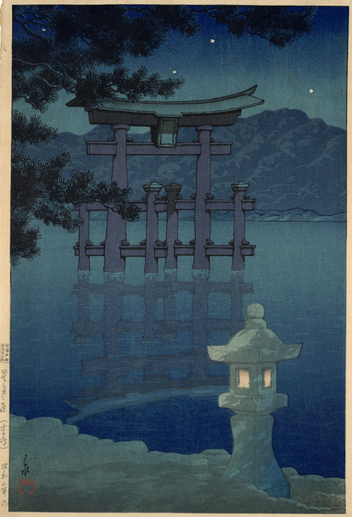 kafkasapartment:Starlit Night at Miyajima Shrine, 1928. Kawase Hasui. Color woodblock print