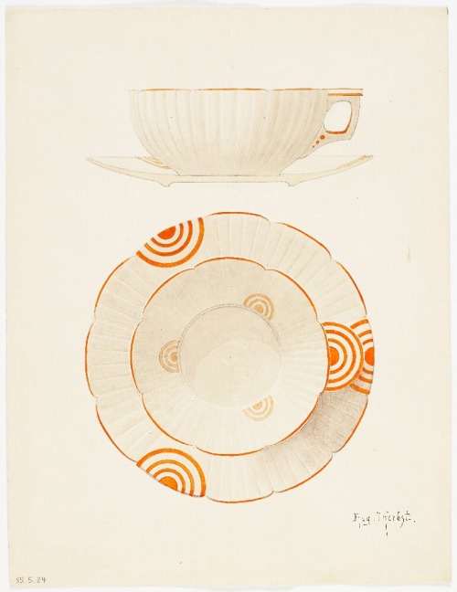 Auguste Herbst, design drawing for a cup and saucier, 1925. Watercolor and graphite on paper. France