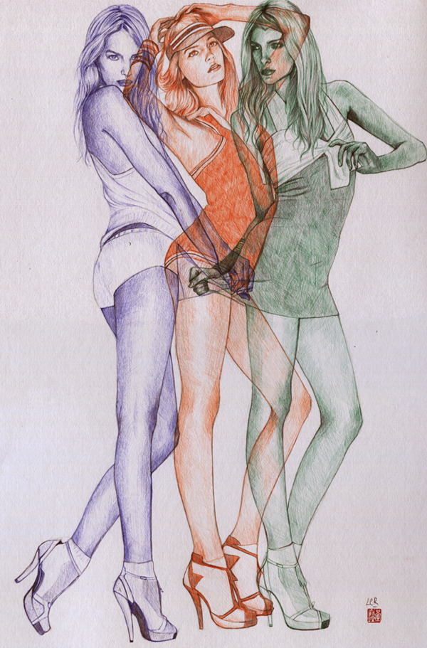 cross-connect:  Ballpoint pen drawings by Ler Huang illustrator from Taiwan.  