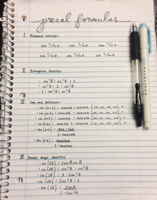 also some precal notes in my ratchet ass notebook lol