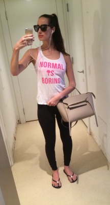 hrhprincesslana:  hrhprincesslana:  So beautiful out today, I walked to barre while listening to Honeymoon, truly heavenly  ☀️Oliver Goldsmith sunglasses ☀️'Normal Is Boring’ tank from F21 ☀️Lululemon leggings ☀️Céline bag ☀️Havaianas