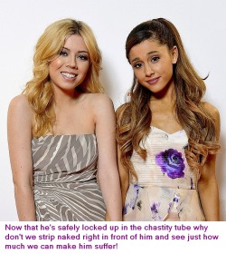 Ariana Grande and Jennette McCurdy teasing a locked up chastity