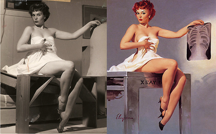 vintagegal:  Model poses and the finished paintings of Gil Elvgren 