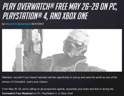 tmirai:element1414:Overwatch Free Weekend on PC, PlayStation 4 and Xbox One!For all you folks who ha