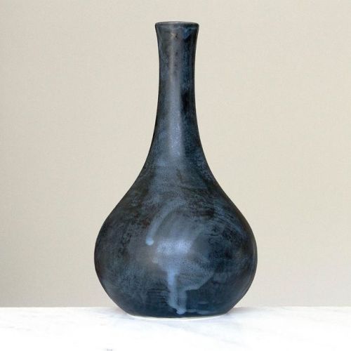 Porcelain stem vase in blue and black (because black and blue just sounds bad). Available now. #pott