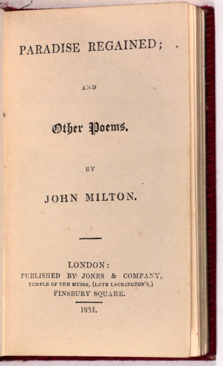 Paradise Lost &amp; Paradise Regained by John MiltonJones’s [Miniature] Diamond Poets Series - 1834 