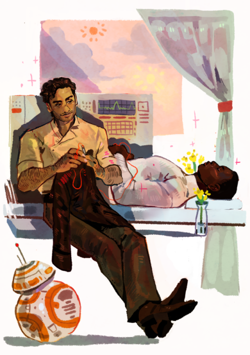 jadenvargen:finnpoe commission! fixing his jacket+waiting for him to come back home
