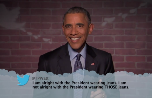 tastefullyoffensive:  Video: President Obama Reads Mean Tweets About Himself