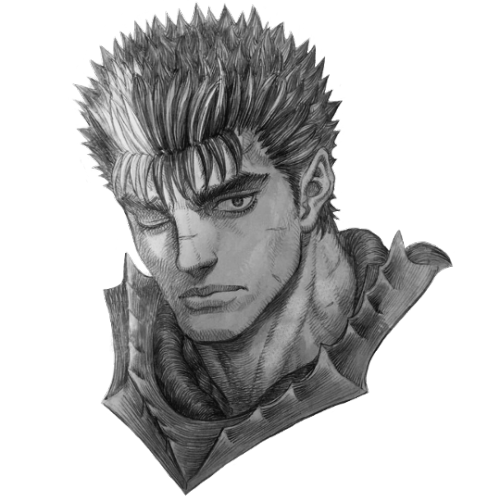 thealmostblackswordsman:        – New headshot illustration of Guts by Kentaro Miura.