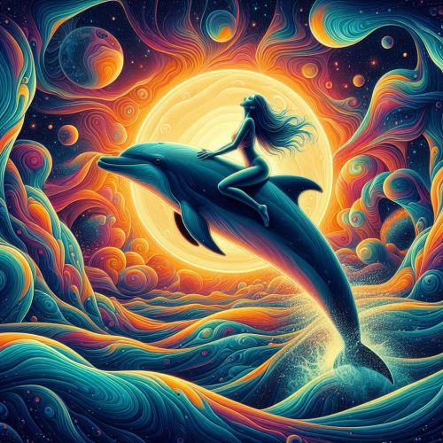 I Ride The Dolphin, Guided By The Ocean's Rhythm. As I Move Through The Water, I Feel My Connection To