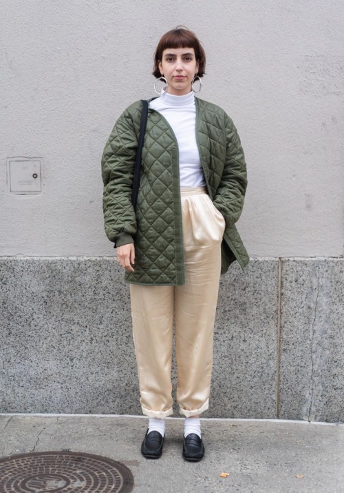 nyc-looks:Ava, 19“My outfit is mostly thrifted/vintage: the jacket is a vintage military 