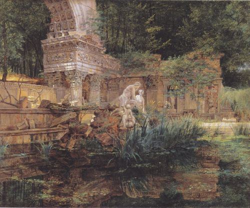 ferdinand-georg-waldmuller:The Roman ruins in Schoenbrunn, 1832, Ferdinand Georg Waldmüller