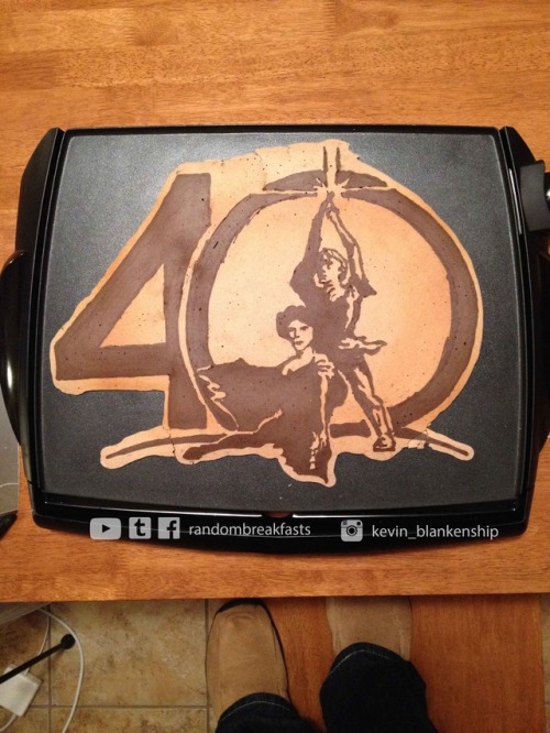 Star Wars 40th Anniversary pancake art. This one took up the whole pan and nearly didn’t survive the