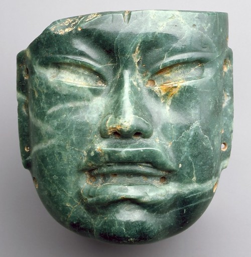 ancientpeoples:Jadeite olmec mask 17.1cm high and 16.5cm wide (6 3/4 x 6 5/16 inch.)Mesoamerican, Me