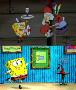 squidsdayoff:  Top- “Help Wanted” (1999) Bottom- “Sponge out of Water” (2015) Fifteen years later, Spongebob still has his hydrodynamic spatula from the pilot… how cute is that? 