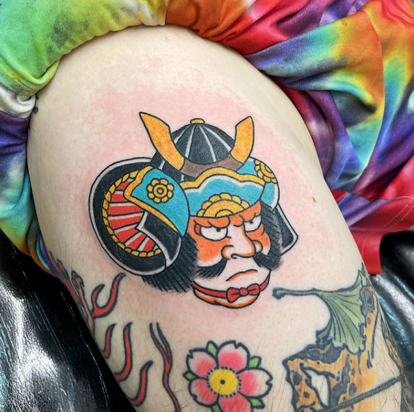 Sunset Tattoo — Traditional Japanese Samurai Head Tattoo by