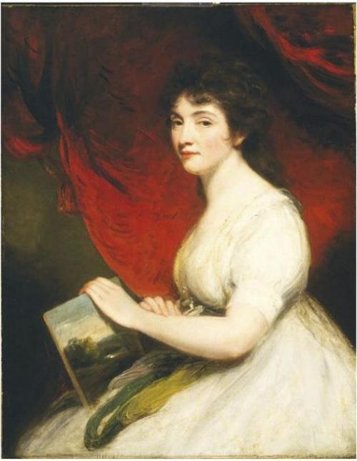 fuckyeahneedlework:ladysmatter:Miss Mary Linwood, artist in needlework. Painted by John Hoppner, c 1