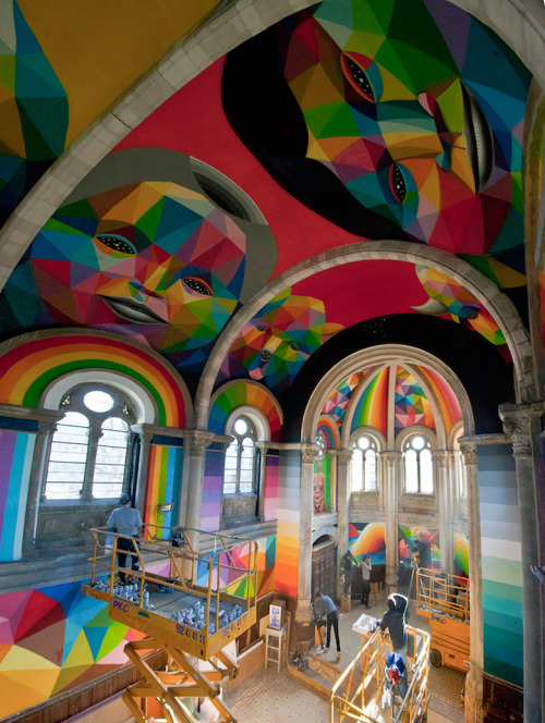 archiemcphee: Spanish artist Okuda San Miguel (aka Okudart) collaborated with La Iglesia Skate and R