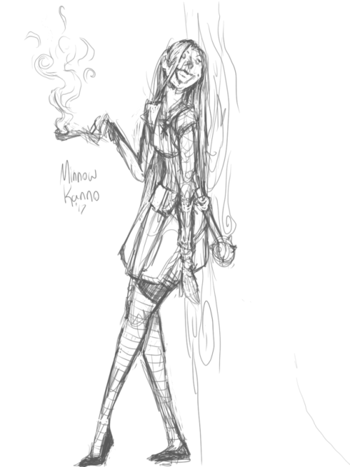 sketch of a new dnd character. 6 lanky feet of stoner warlock