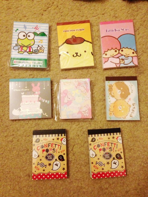 gummy-octopus:  gummy-octopus:  Selling some stationary items again!  Little Twin Stars loose paper set w/ stickers: Ŭ.00 Both sticker sheets: ū.50 Top row of small memo pads: Ū.00 each Middle row of small memo pads: Ū.50 Last row: Ū.00 Everything