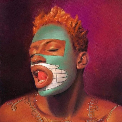 mexicaheart: A pastel painting of a young man with the facial painting of the Tonaleque, the lords o