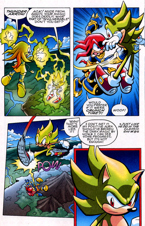 thankskenpenders:Sonic’s holding his own against Knuckles, but his plan to purify him of his bad vib