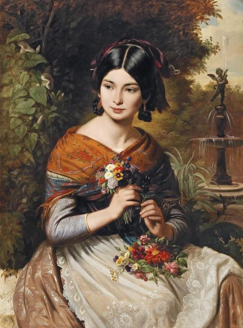 Girl with flowers, Josef Borsos, 1856, [1187 x 1600]